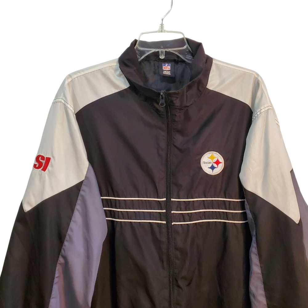 Reebok NFL Apparel Pittsburgh Steelers Jacket Full Zip Windbreaker SI Patch Mens